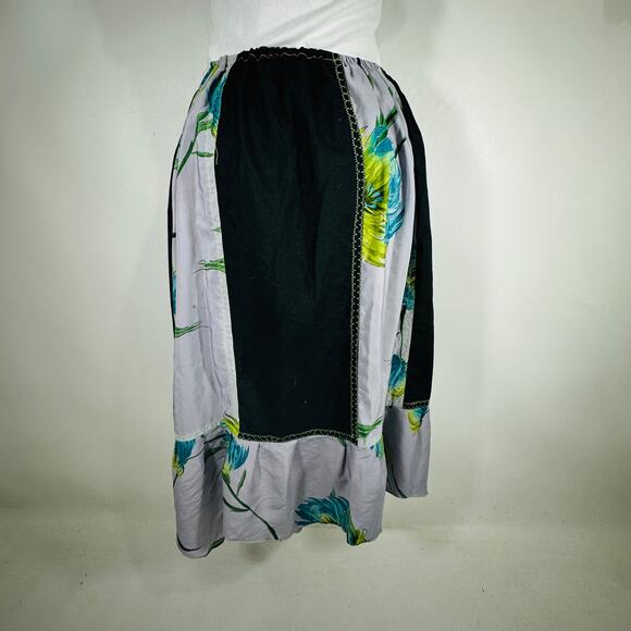 Vintage Patchwork Midi Skirt Boho Petticoat Cotton Cottagecore Elastic Waist S - Picture 4 of 4